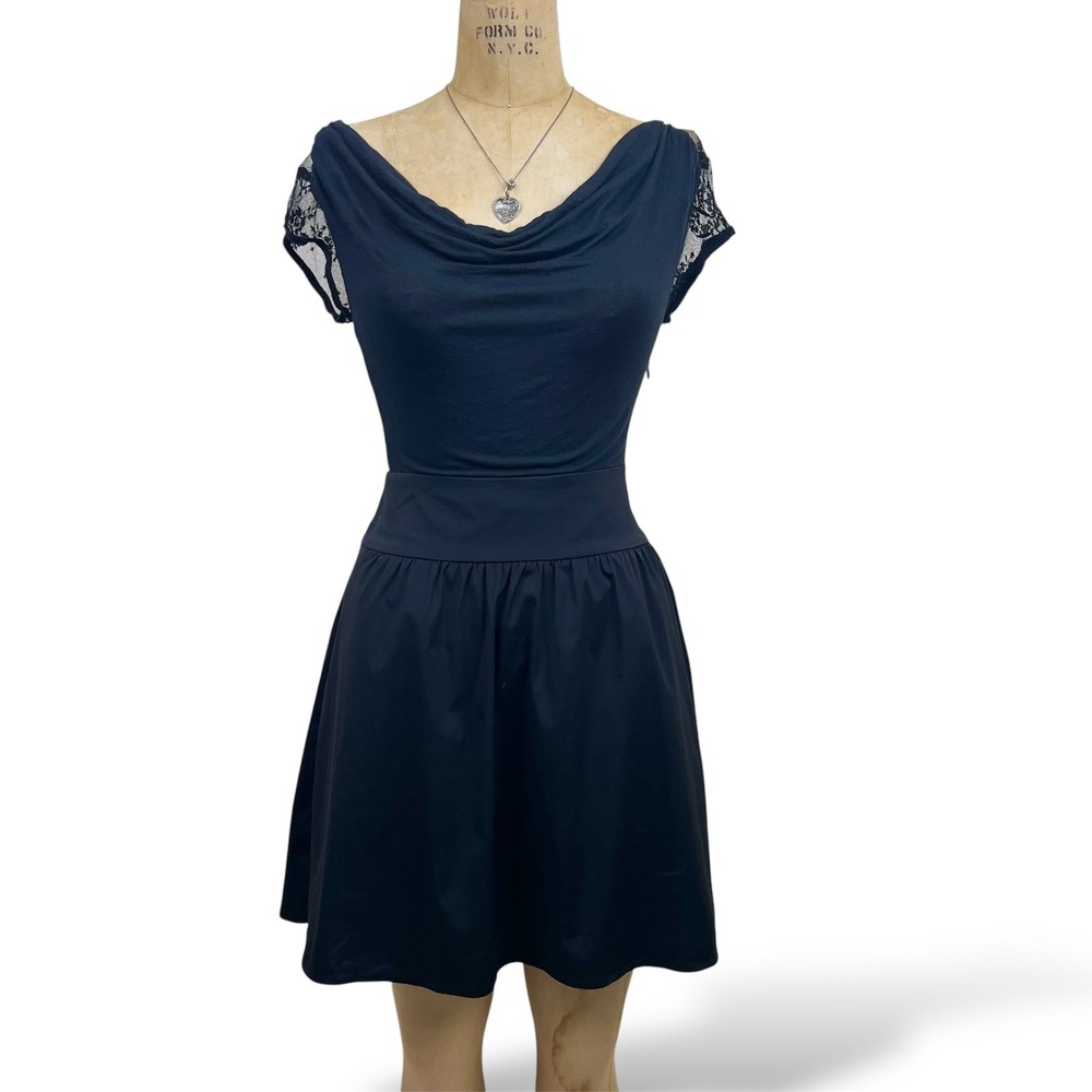 Y2K Gothic Grunge Fit and Flare‎ Dress Lace Cap Sleeve Romantic Coquette Size S